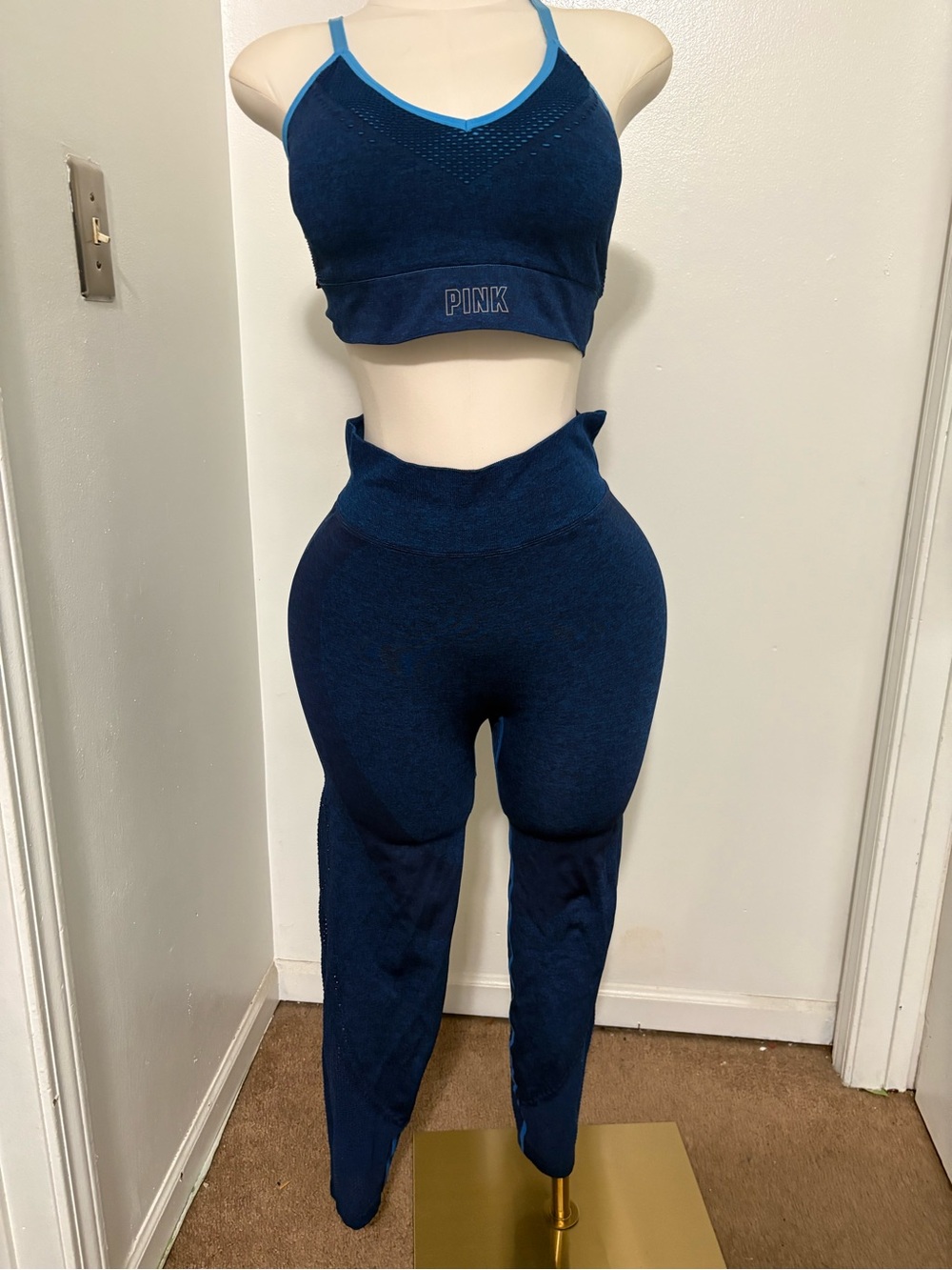 PINK Victoria's Secret Navy Seamless High-Waist Leggings & sports bra set NWOT